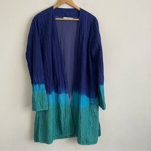 Joshi Silk Kaftan Blue & Green Ombre, Crinkle Textured, With Pockets